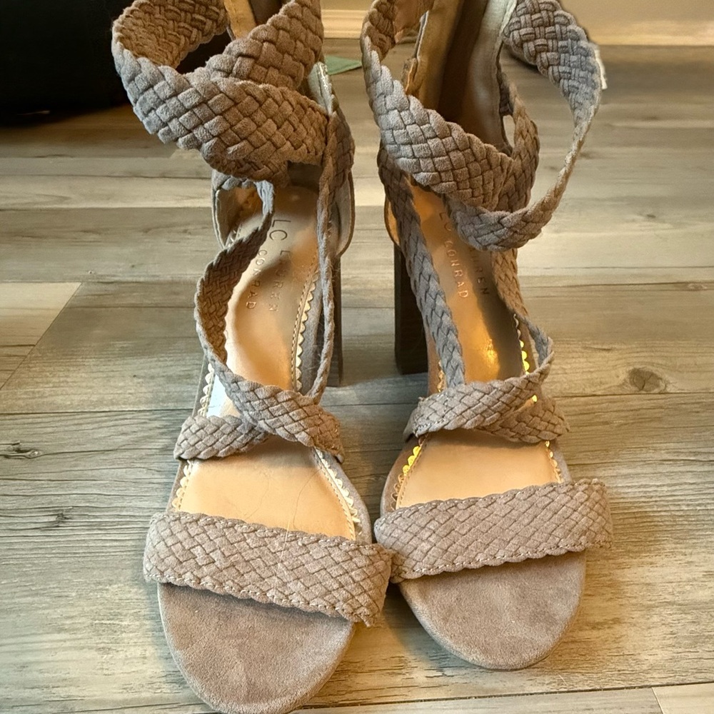 Braided Taupe High Heel Sandals